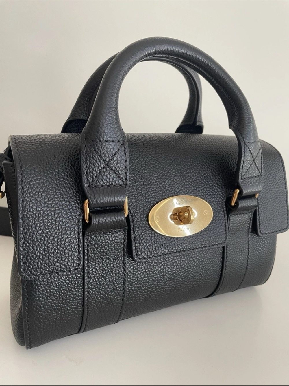 Mulberry Black Pebbled Leather Satchel with Gold Hardware